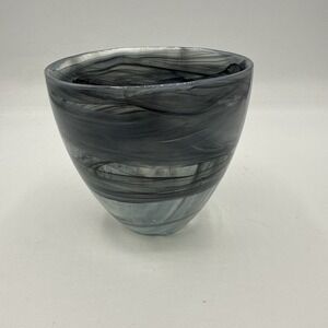 KOSTA BODA Gray Glass Cup Vase Storm Swirls Candle Holder 4x4"